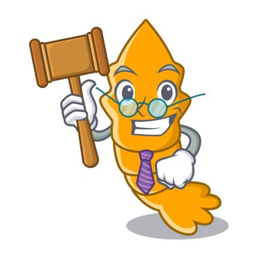 Yargıç taze çiğ karides maskot karikatür vektör çizim üzerinde atmak.