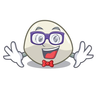 Geek karakter karikatür taze mozzarella peynir dilimleri illüstrasyon vektör