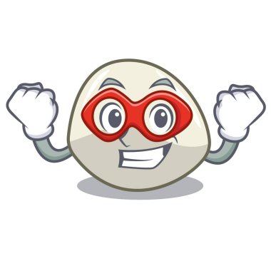 Süper kahraman karakter karikatür taze mozzarella peynir dilimleri vektör çizim