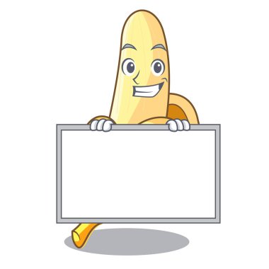 Yönetim Kurulu olgunlaşmış muz üzerinde karakter karikatür vektör illüstrasyon izole ile sırıtarak