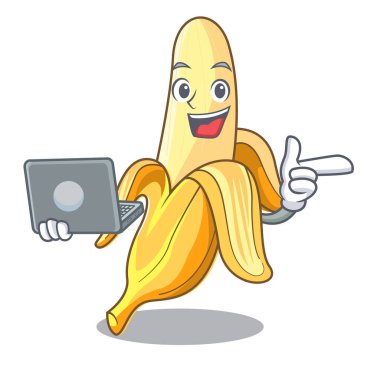 Karakter karikatür vektör illüstrasyon izole dizüstü olgun muz ile