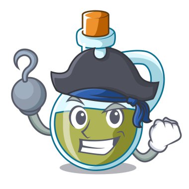 Korsan karakter zeytinyağında şişe ahşap vektör çizim