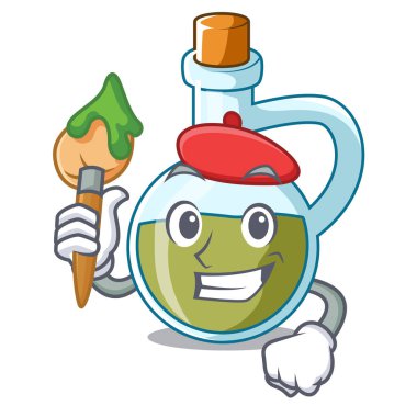 Sanatçı karakter zeytinyağında şişe ahşap vektör çizim