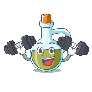 Fitness karakter zeytinyağında şişe ahşap vektör çizim