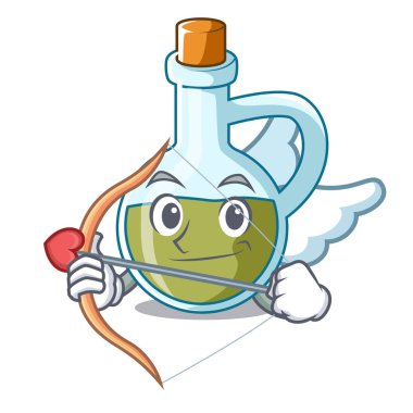 Aşk tanrısı karakter zeytinyağında şişe ahşap vektör çizim