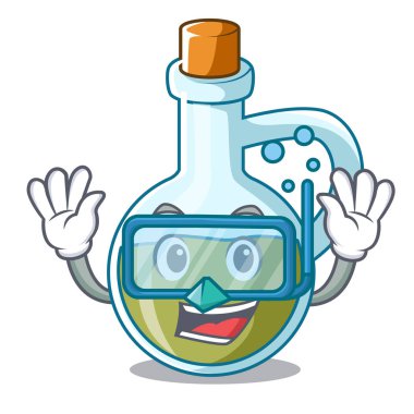 Dalış cam şişe sigorta primi zeytinyağı karakter vektör çizim