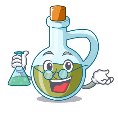 Profesör cam şişe sigorta primi zeytinyağı karakter vektör çizim