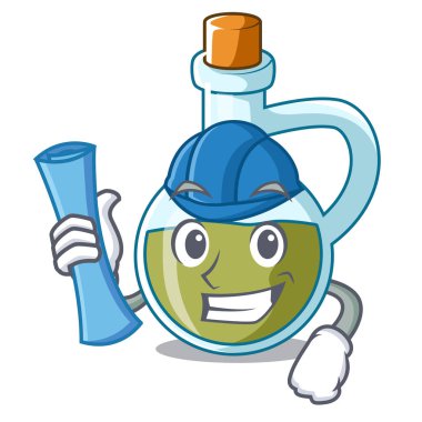 Mimar cam şişe sigorta primi zeytinyağı karakter vektör çizim