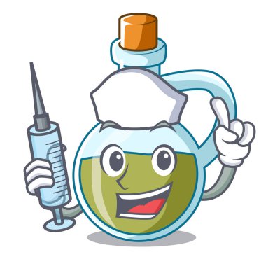 Hemşire cam şişe sigorta primi zeytinyağı karakter vektör çizim