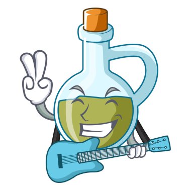Gitar maskot karikatür taze organik zeytinyağı vektör çizim ile