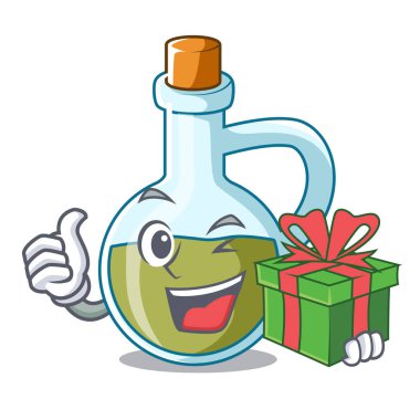 Hediye maskot karikatür taze organik zeytinyağı vektör çizim ile