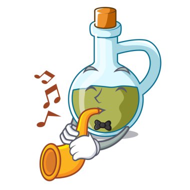 Trompet maskot karikatür taze organik zeytinyağı vektör çizim ile