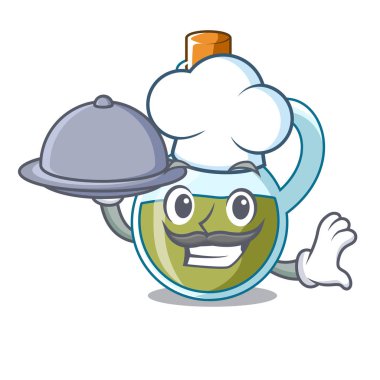 Şef gıda maskot karikatür taze organik zeytinyağı vektör çizim ile