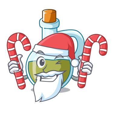 Santa şeker küçük şişe zeytinyağı maskot vektör çizim