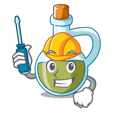 Küçük şişe Otomotiv: zeytin yağı maskot vektör çizim