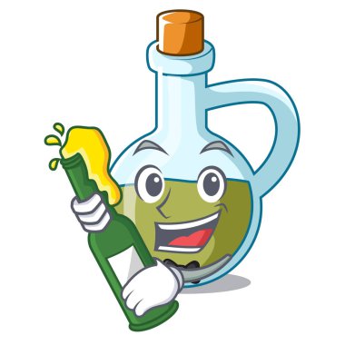 Bira küçük şişe zeytinyağı maskot vektör çizim ile