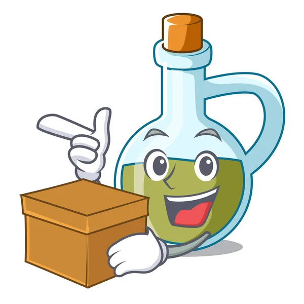 Mit Box Glasflasche Premium Olivenöl Charakter Vektor Illustration — Stockvektor