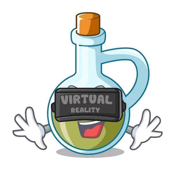 Dibujos Animados Mascota Realidad Virtual Aceite Oliva Orgánico Fresco Vector — Vector de stock