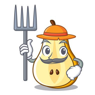 Çiftçi karakter karikatür taze yeşil armut tüm vektör çizim