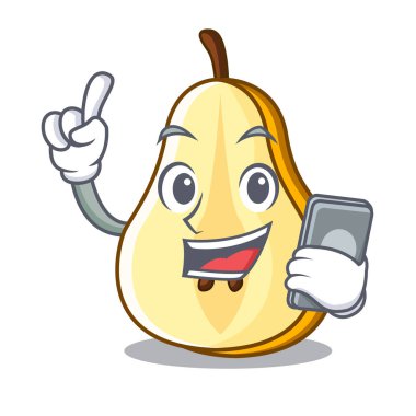 Telefon karakter karikatür taze yeşil armut tüm vektör çizim ile