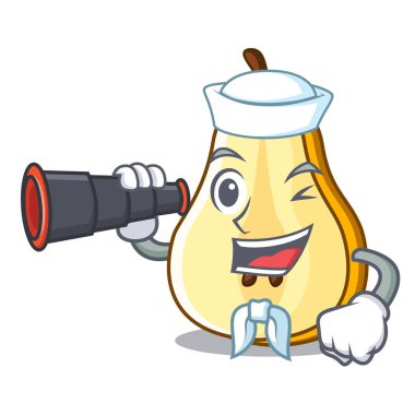 Denizci karikatür vektör illüstrasyon izole armut dürbün yarısı ile