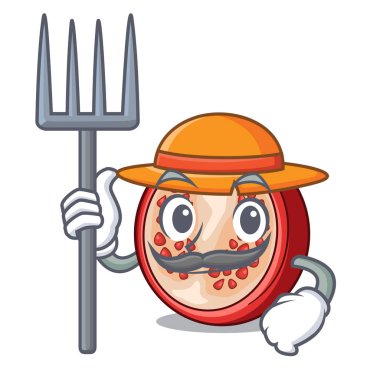 Çiftçi nar dilim üzerinde karakter karikatür vektör illüstrasyon izole