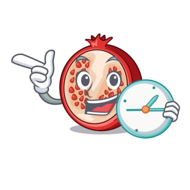 Olgun nar karakter karikatür vektör çizim saat dilim ile