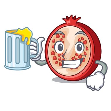 Suyu maskotu ile taze nar meyve yarısı illüstrasyon vektör