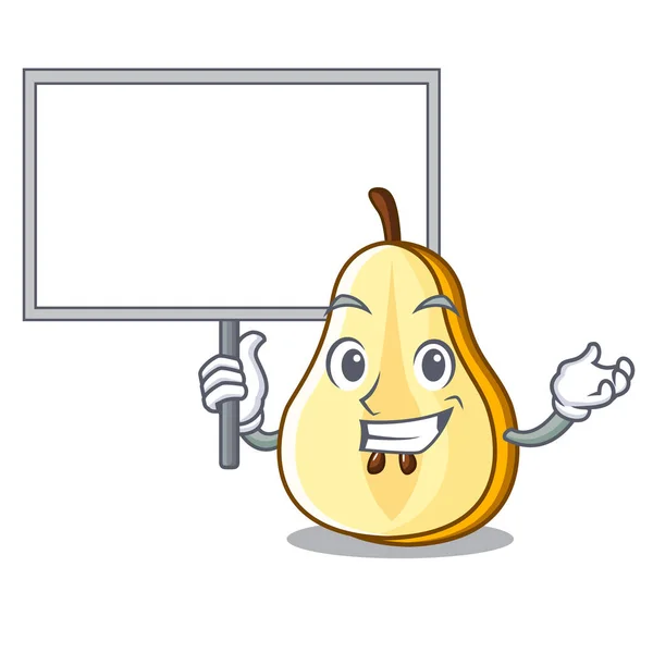 Bring Board Character Cartoon Fresh Green Pear Whole Vector Illustration — Stock Vector