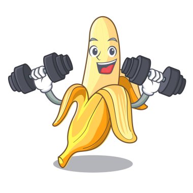 Fitness olgun muz üzerinde karakter karikatür vektör illüstrasyon izole