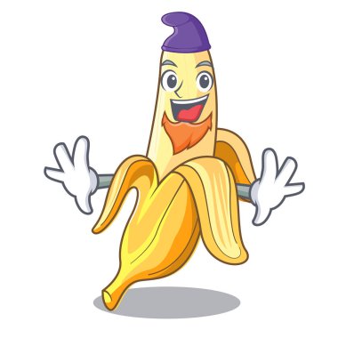 Elf olgun muz üzerinde karakter karikatür vektör illüstrasyon izole