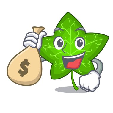 Karakter karikatür vektör illüstrasyon izole para çantası Ivy yaprak ile