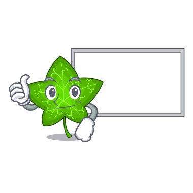 Başparmak yukarıya kurulu sarmaşık yaprağı üzerinde karakter karikatür vektör illüstrasyon izole