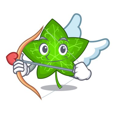 Aşk tanrısı Ivy yaprak üzerinde karakter karikatür vektör illüstrasyon izole