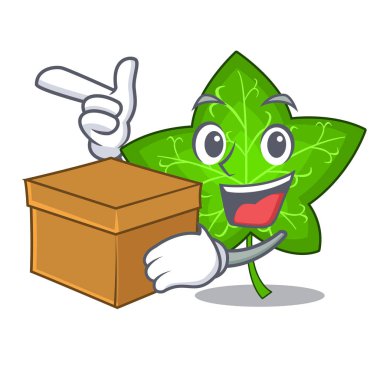Karakter karikatür vektör çizim ile kutu yeşil sarmaşık yaprağı