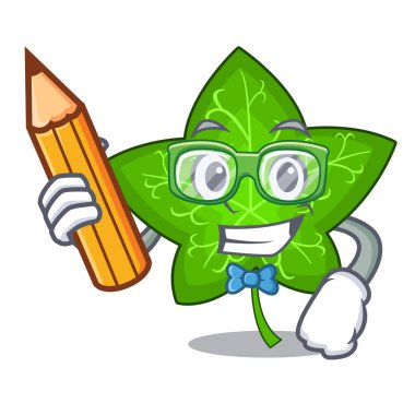 Öğrenci yeşil sarmaşık yaprağı karakter karikatür vektör çizim