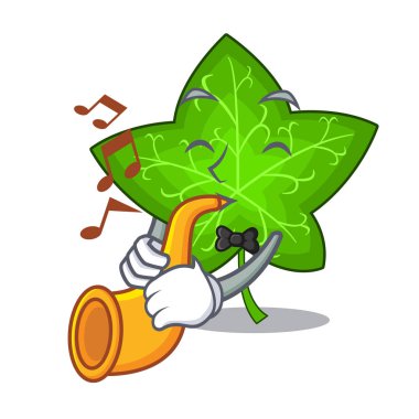Trompet taze yeşil sarmaşık yaprağı maskot karikatür vektör çizim ile