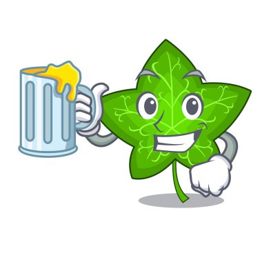 Suyu taze yeşil sarmaşık yaprağı maskot karikatür vektör çizim ile