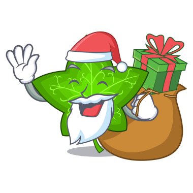 Noel Baba hediye maskotu ile güzel sarmaşık yaprağı bitki vektör çizim karikatür