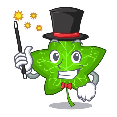 Sihirbaz maskot güzel sarmaşık yaprağı bitki vektör çizim karikatür