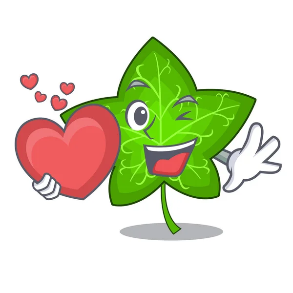 Heart Fresh Green Ivy Leaf Mascot Cartoon Vector Illustration — Stock Vector