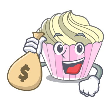 Para çanta pasta kremayla ile karakter karikatür vektör çizim içinde