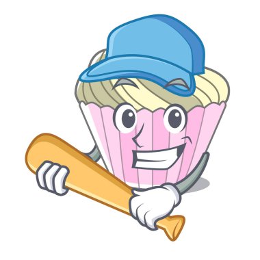 Beyzbol kek kremayla karakter karikatür vektör çizim oynarken