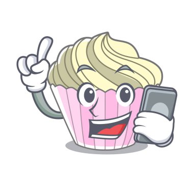 Telefon kek kremayla ile karakter karikatür vektör çizim içinde