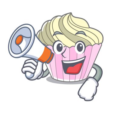 Megafon kek kremayla ile karakter karikatür vektör çizim içinde