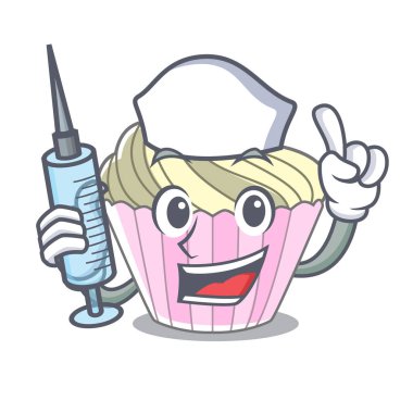 Hemşire ev yapımı beze pasta üzerinde karakter karikatür vektör çizim