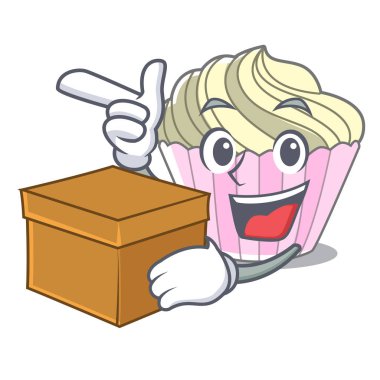 Karakter karikatür vektör çizim üzerinde ile kutusu ev yapımı beze pasta