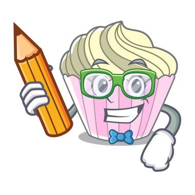 Öğrenci ev yapımı beze pasta üzerinde karakter karikatür vektör çizim