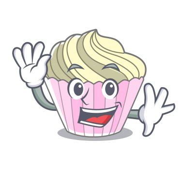 Ev yapımı beze pasta karakter karikatür vektör çizim üzerinde sallayarak