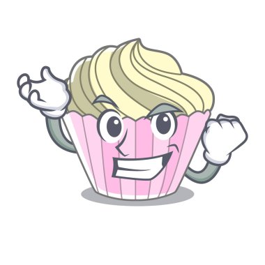 Başarılı ev yapımı beze pasta üzerinde karakter karikatür vektör çizim